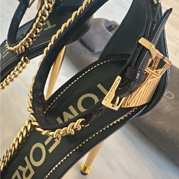 Tom Ford Black and Gold Chain Heels - Picture 7 of 16